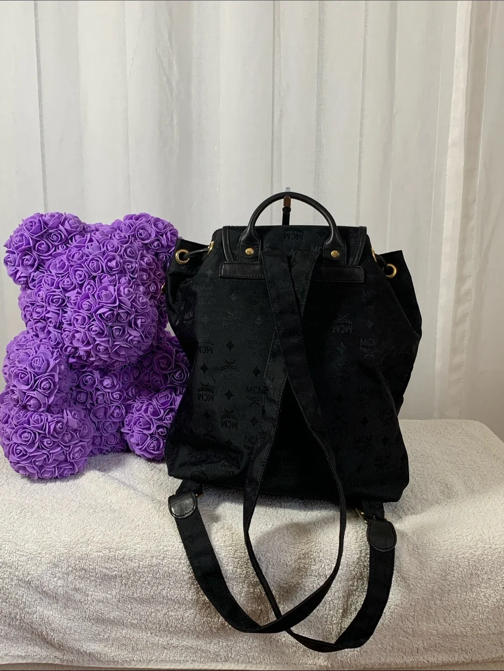 GUC MCM Black Quilted Backpack L 14” x H 15” x D 5” amexdoors.ca display picture 2